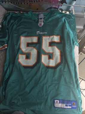 NFL Teal Miami Dolphins #55 Jersey with White and Orange Accents